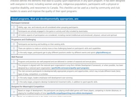 Quality Sport Checklist for Communities and Clubs