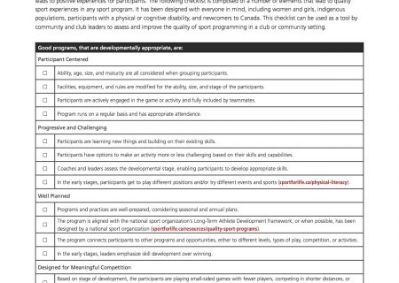 Quality Sport Checklist for Communities and Clubs